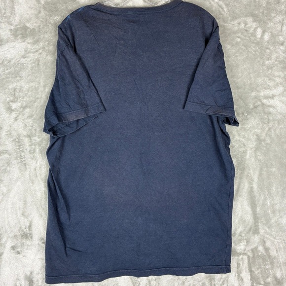 Guess Mens Navy Blue Striped V-Neck Graphic T-Shirt XL Eagle Logo X34I26K0060 - Picture 2 of 6